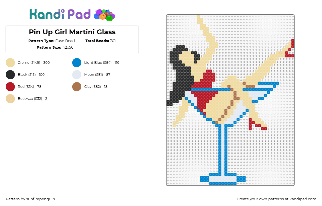 Pin Up Girl Martini Glass - Fuse Bead Pattern by sunfirepenguin on Kandi Pad - pinup girl,martini,glass,alcohol,cocktail,classy,vintage,sophistication,celebrat