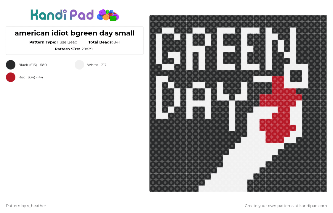 american idiot bgreen day small - Fuse Bead Pattern by v_heather on Kandi Pad - 