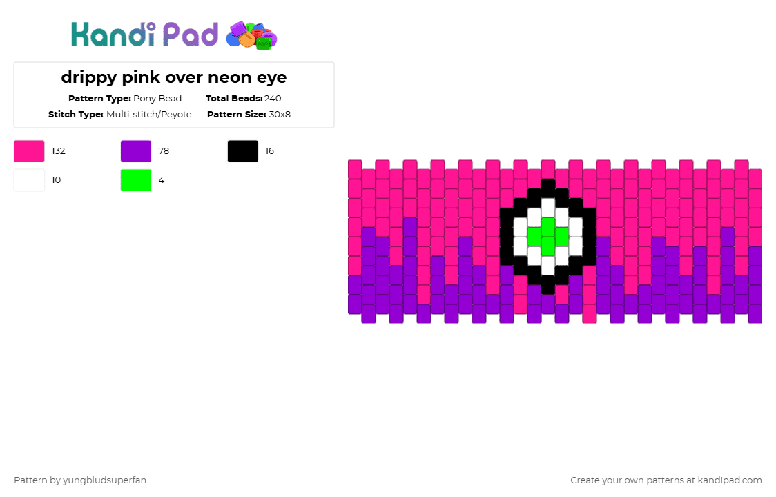 drippy pink over neon eye - Pony Bead Pattern by yungbludsuperfan on Kandi Pad - pink,purple