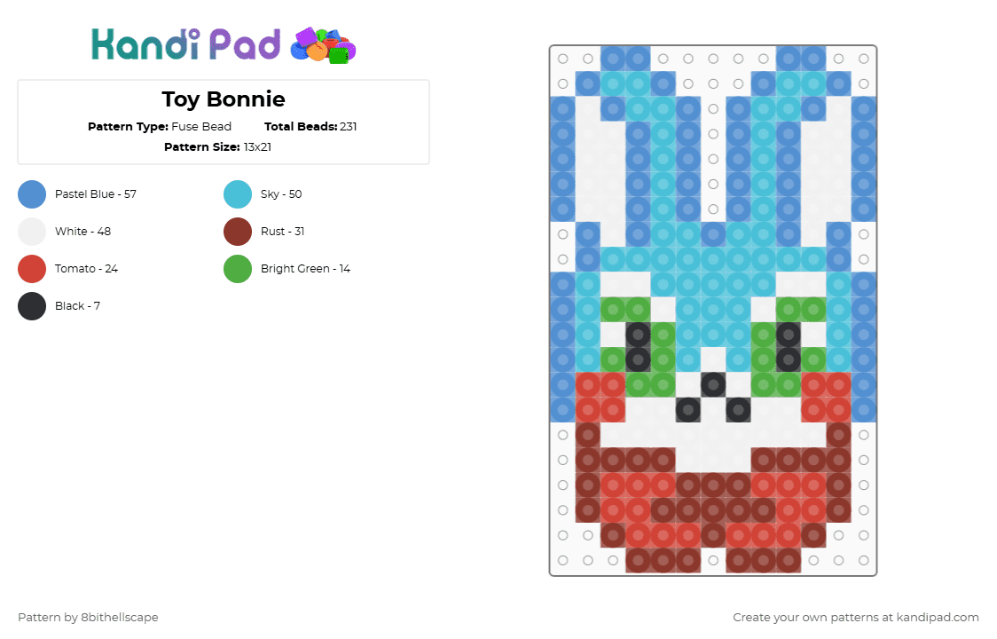 Toy Bonnie - Fuse Bead Pattern by 8bithellscape on Kandi Pad - light blue