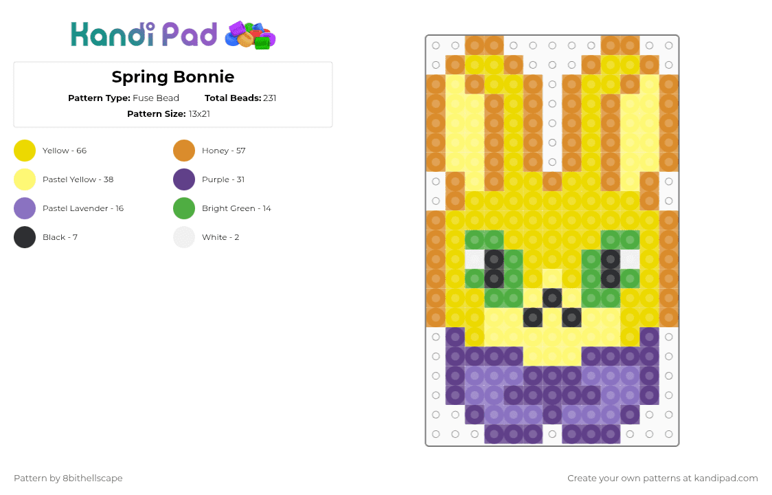 Spring Bonnie - Fuse Bead Pattern by 8bithellscape on Kandi Pad - orange,yellow