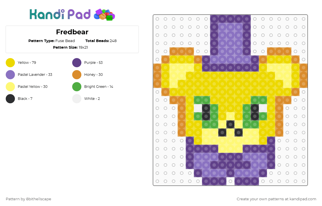 Fredbear - Fuse Bead Pattern by 8bithellscape on Kandi Pad - yellow,purple