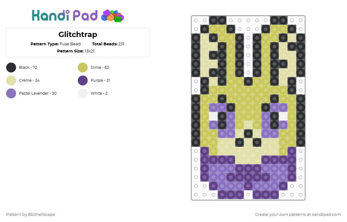 Glitchtrap - Fuse Bead Pattern by 8bithellscape on Kandi Pad - glitchtrap,fnaf,gaming,video game,green