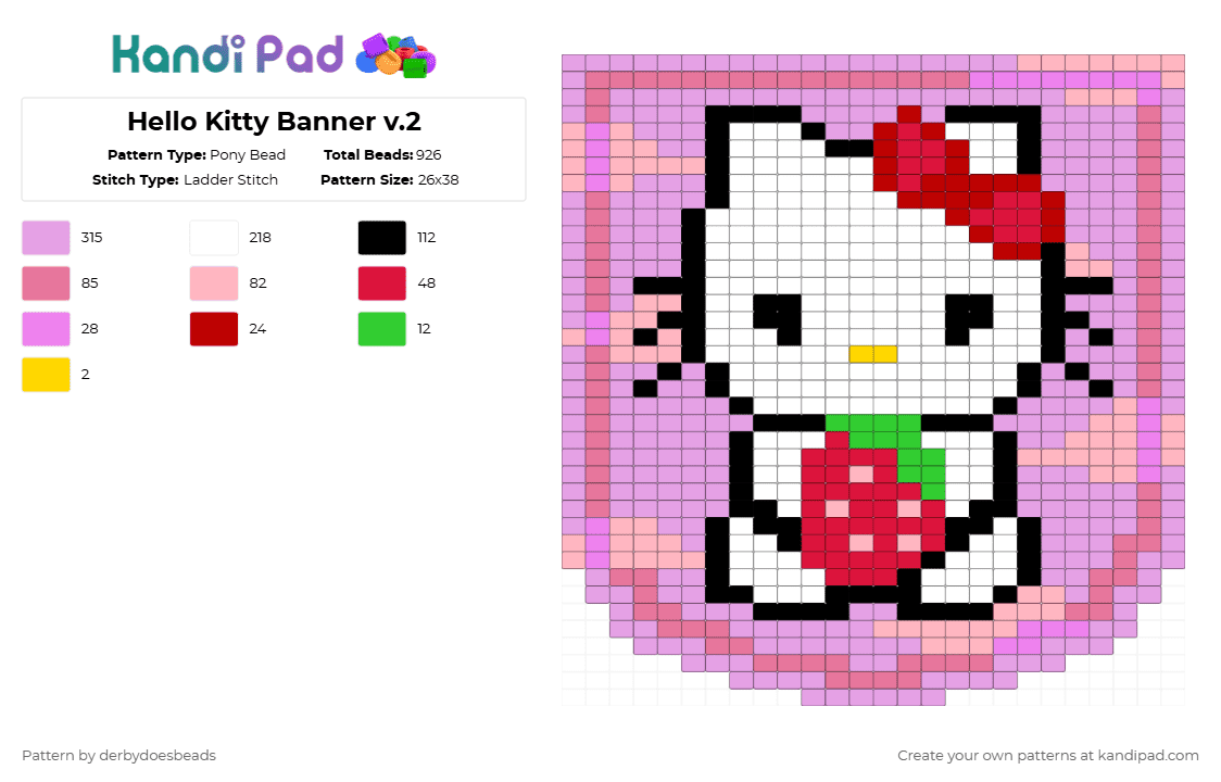 Hello Kitty Banner v.2 - Pony Bead Pattern by derbydoesbeads on Kandi Pad - pink