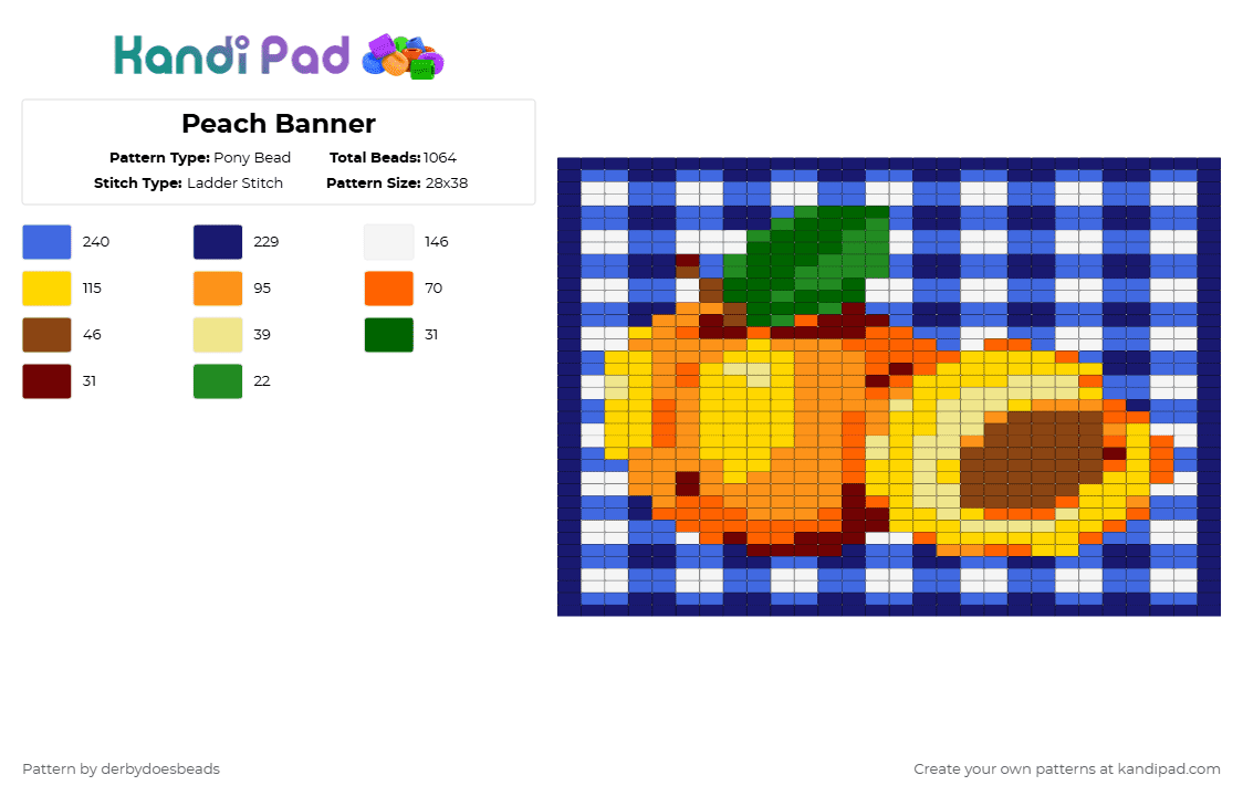Peach Banner - Pony Bead Pattern by derbydoesbeads on Kandi Pad - purple,blue,orange,yellow,peach,gingham,banner,flag