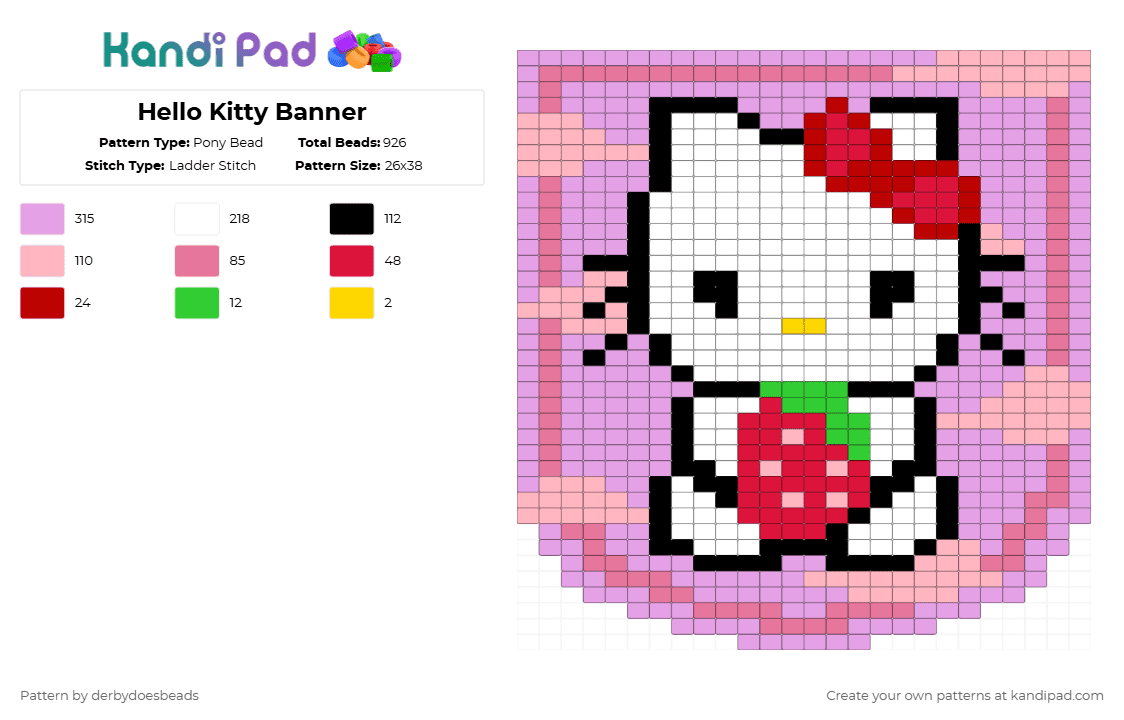 Hello Kitty Banner - Pony Bead Pattern by derbydoesbeads on Kandi Pad - pink,hellokitty,kitty,banner,flag