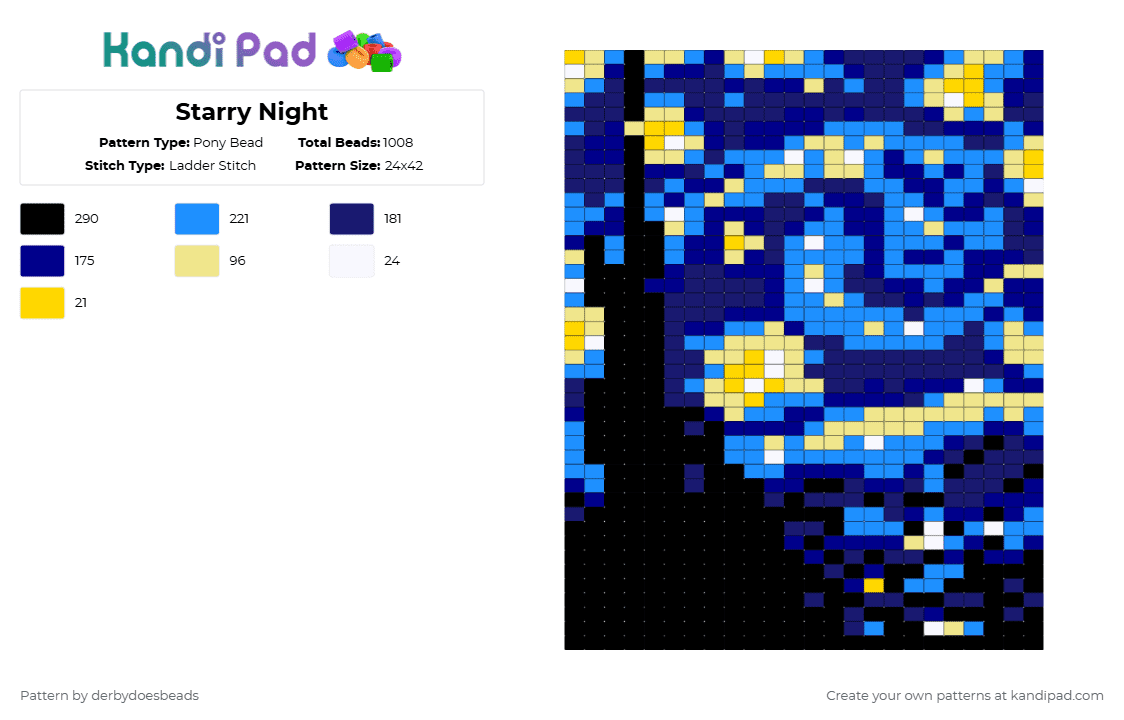 Starry Night - Pony Bead Pattern by derbydoesbeads on Kandi Pad - light blue,purple