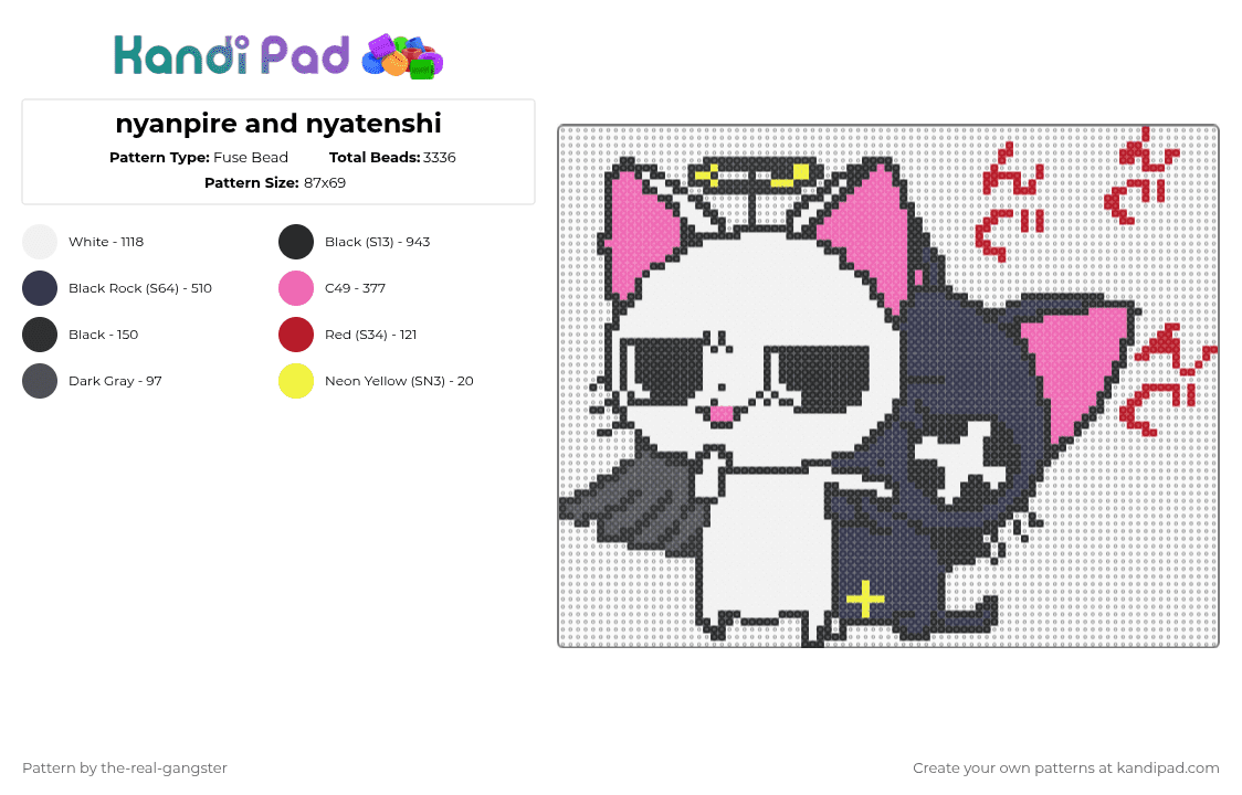 nyanpire and nyatenshi - Fuse Bead Pattern by the_every_holiday_gangster on Kandi Pad - white,pink,purple