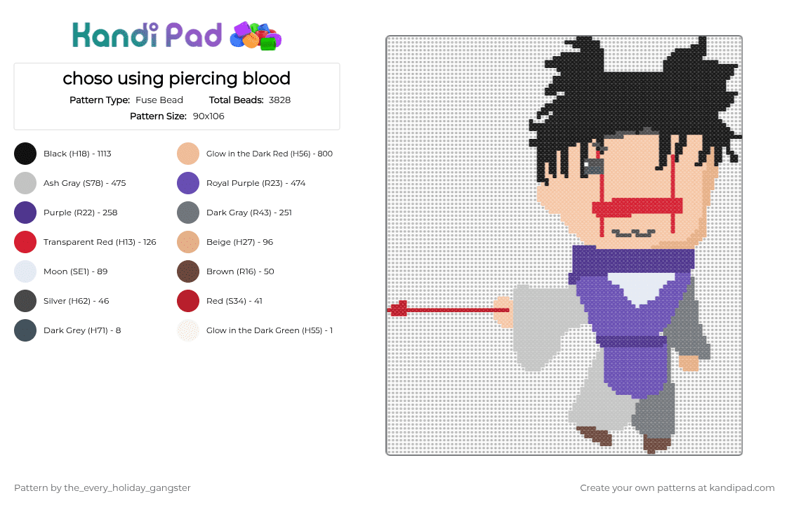 choso using piercing blood - Fuse Bead Pattern by the_every_holiday_gangster on Kandi Pad - beige,purple