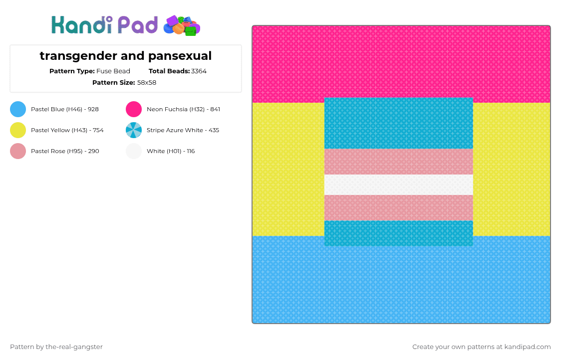 transgender and pansexual - Fuse Bead Pattern by the_every_holiday_gangster on Kandi Pad - light blue,pink
