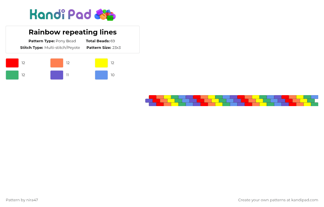 Rainbow repeating lines - Pony Bead Pattern by nira47 on Kandi Pad - blue,yellow,colorful