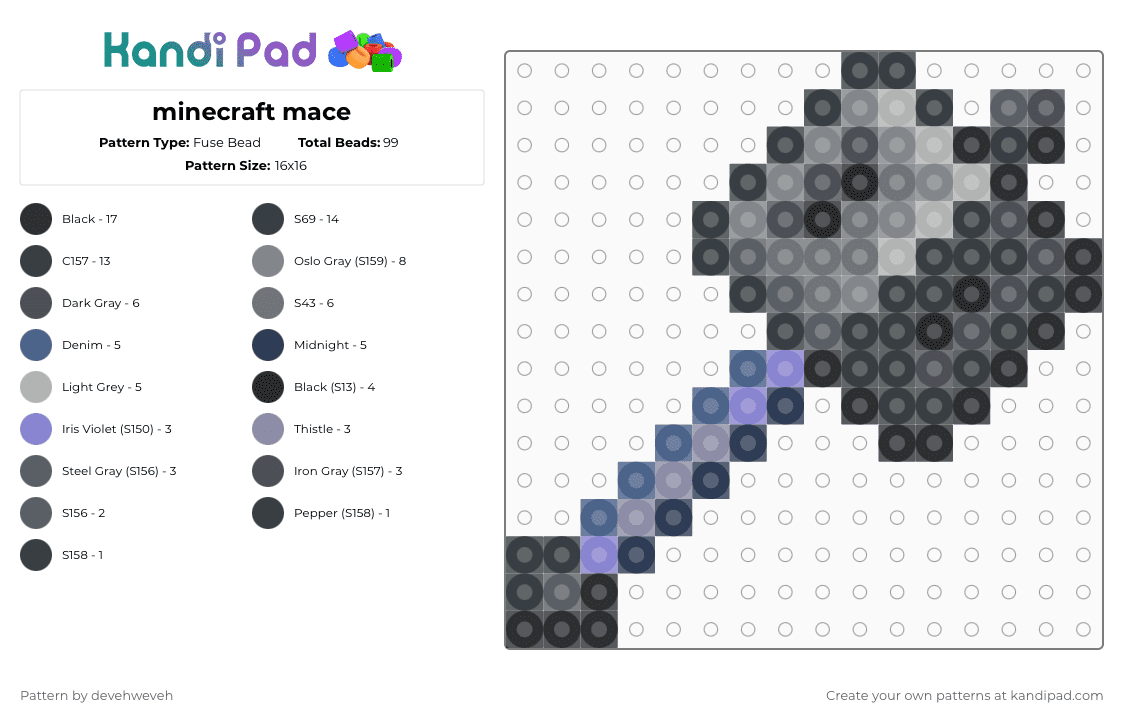 minecraft mace - Fuse Bead Pattern by devehweveh on Kandi Pad - black,gray,wemmbu,mace,minecraft,minecraftpng,minecraftmace,wemmbusilly,mcytwemmbu,wemmbuwithhismace
