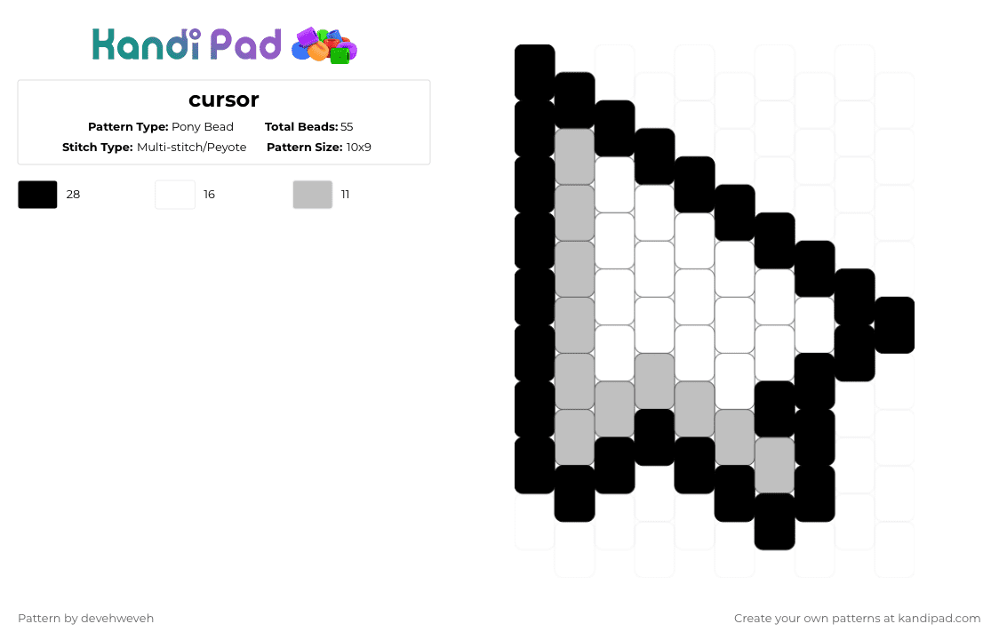 cursor - Pony Bead Pattern by devehweveh on Kandi Pad - white,beige,cursor,charm