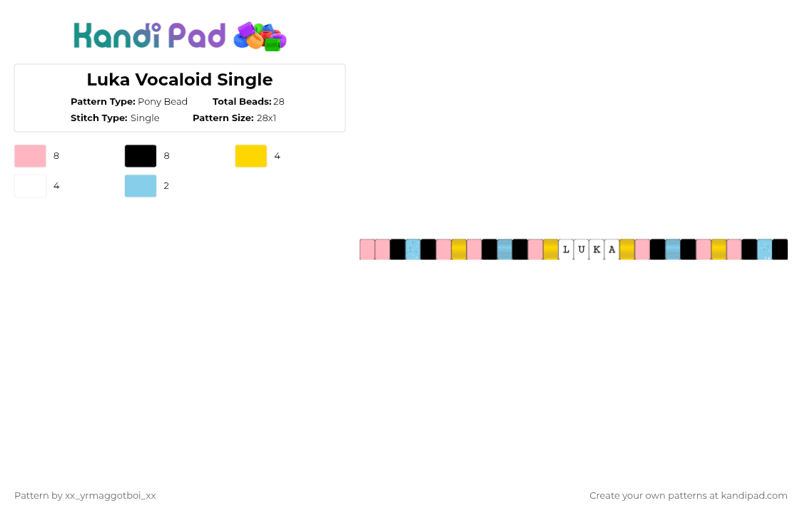 Luka Vocaloid Single - Pony Bead Pattern by xx_yrmaggotboi_xx on Kandi Pad - pink,vocaloid,luka,megurine luka,luka megurine,pjsk,project sekai,prsk