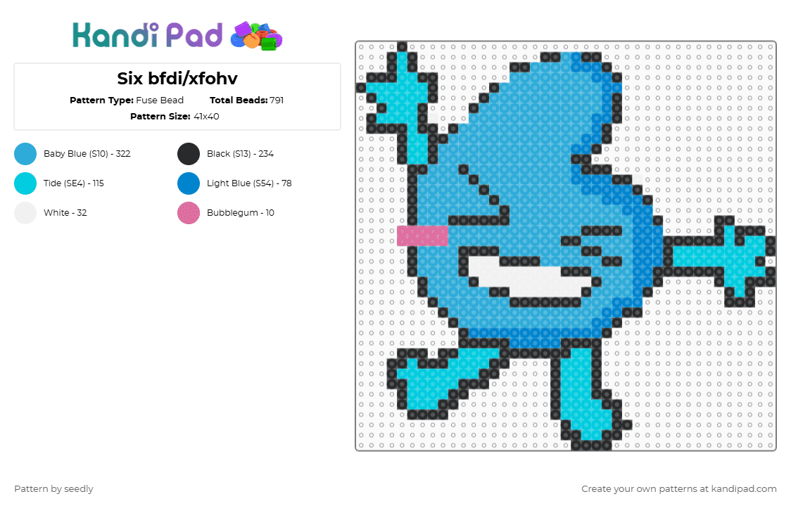 Six bfdi/xfohv - Fuse Bead Pattern by seedly on Kandi Pad - light blue