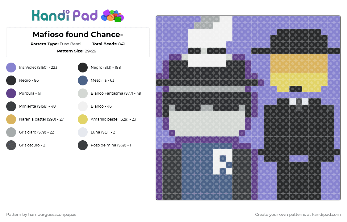 Mafioso found Chance- - Fuse Bead Pattern by hamburguesaconpapas on Kandi Pad - blue,forsaken,forsakenchance,chance,mafioso,forsakenmafioso