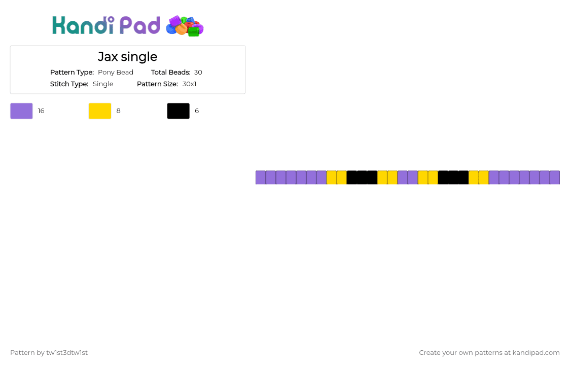 Jax single - Pony Bead Pattern by tw1st3dtw1st on Kandi Pad - yellow,purple,jax,tdac,the amazing digital circus,cute