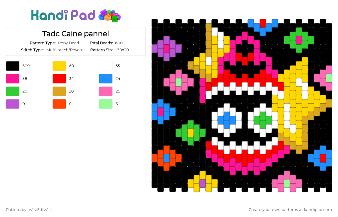 Tadc Caine pannel - Pony Bead Pattern by tw1st3dtw1st on Kandi Pad - black,yellow,red,pink,tadc,caine tadc,caine,abstraction,colorful,eyecandy
