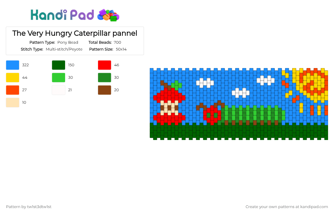 The Very Hungry Caterpillar pannel - Pony Bead Pattern by tw1st3dtw1st on Kandi Pad - green,light blue,og bigback,the very hungry caterpillar,cute,silly,caterpillar,red,red and green
