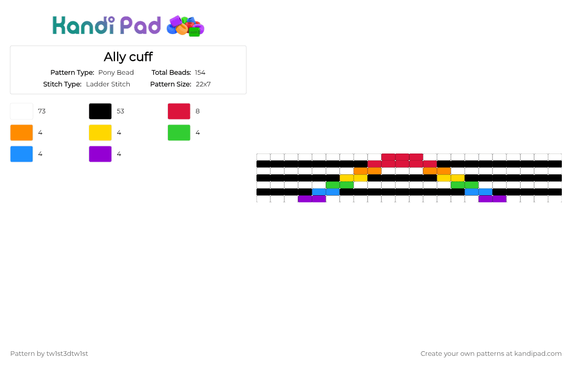 Ally cuff *request* - Pony Bead Pattern by tw1st3dtw1st on Kandi Pad - white,red,ally,straight ally,pride,lgbtqia,sexuality