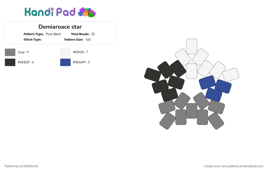 Demiaroace star - Pony Bead Pattern by tw1st3d_tw1st on Kandi Pad - black, blue, demiaroace, gray, grey, lgbtq, pride, queer, white