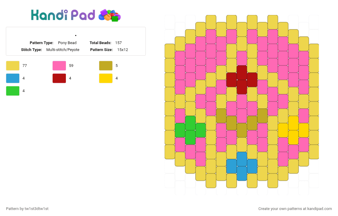 Sailor moon brooch front (Sailor moon R) - Pony Bead Pattern by tw1st3d_tw1st on Kandi Pad - magic, magical girl, moon, pink, sailor moon, salior moon r, stars, transformations, yellow