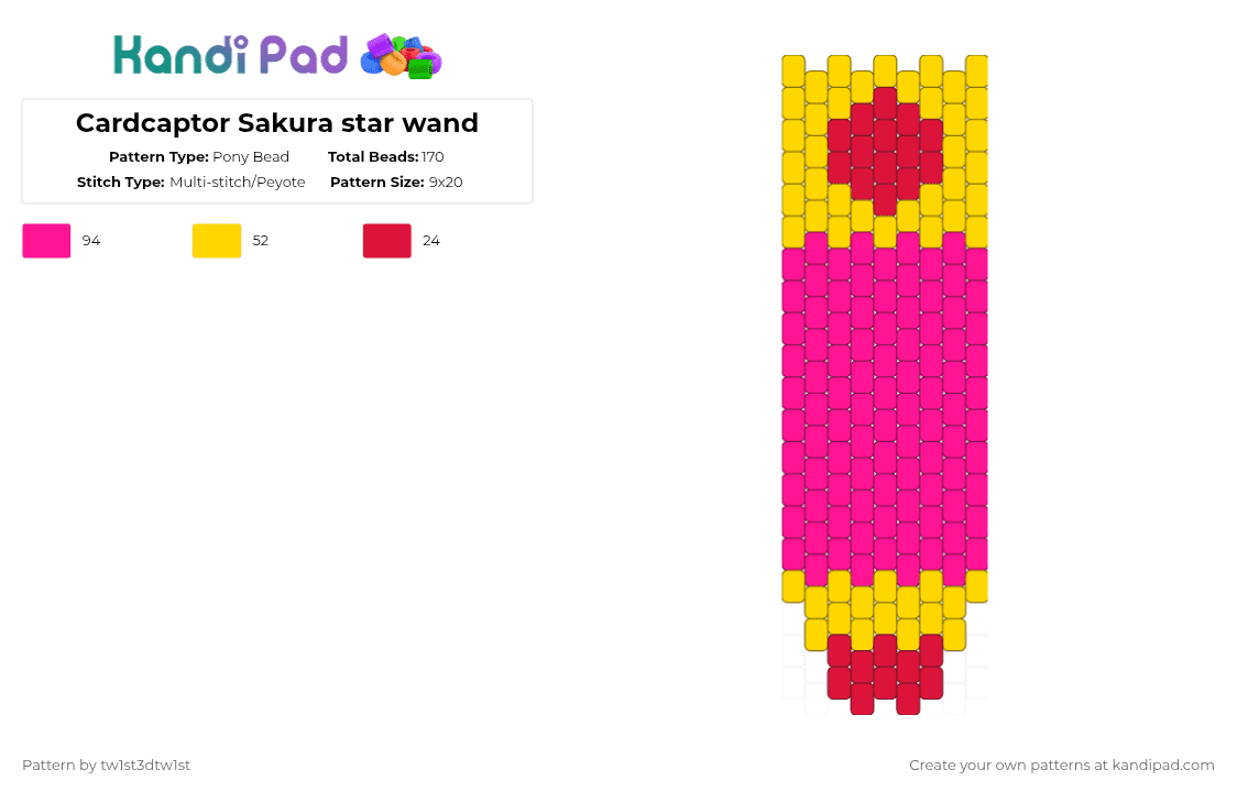 Cardcaptor Sakura star wand - Pony Bead Pattern by tw1st3dtw1st on Kandi Pad - pink,magical girl,cardcaptor sakura,cute