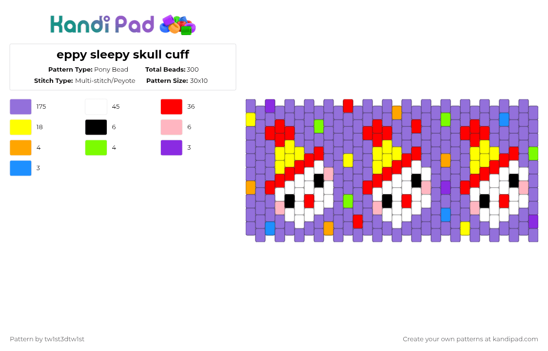 Clown cuff - Pony Bead Pattern by tw1st3dtw1st on Kandi Pad - purple,red