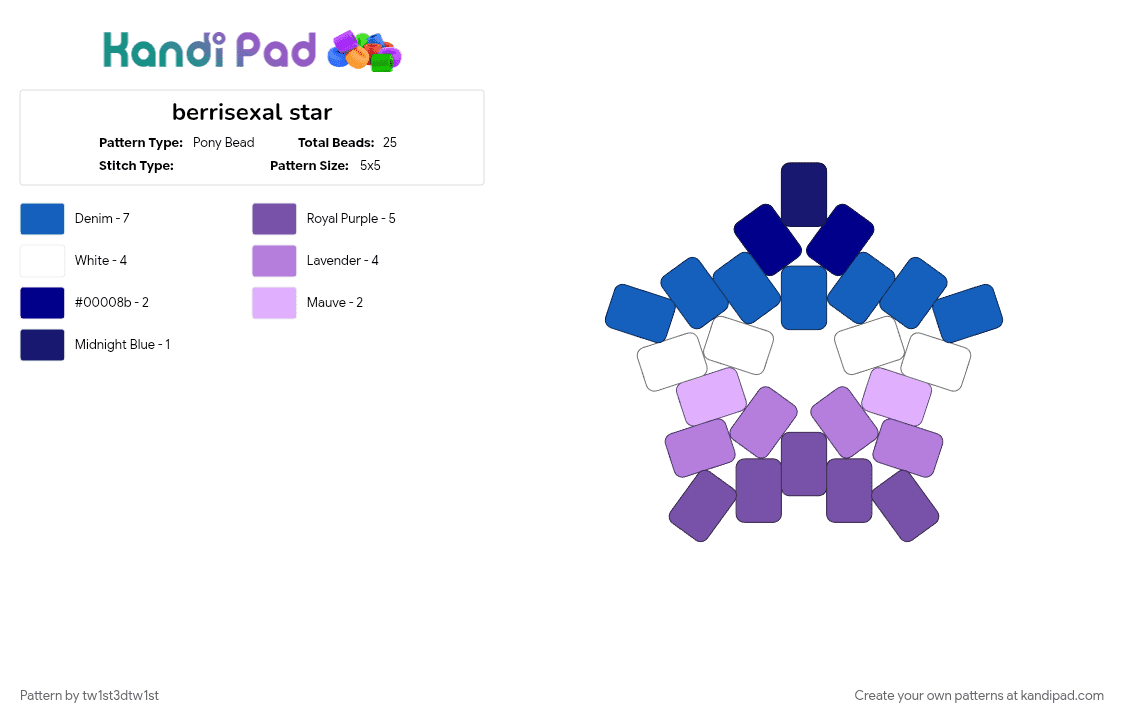 berrisexal star - Pony Bead Pattern by tw1st3d_tw1st on Kandi Pad - berrisexal, blue, lgbtq, pride, purple, queer, sexuality, white