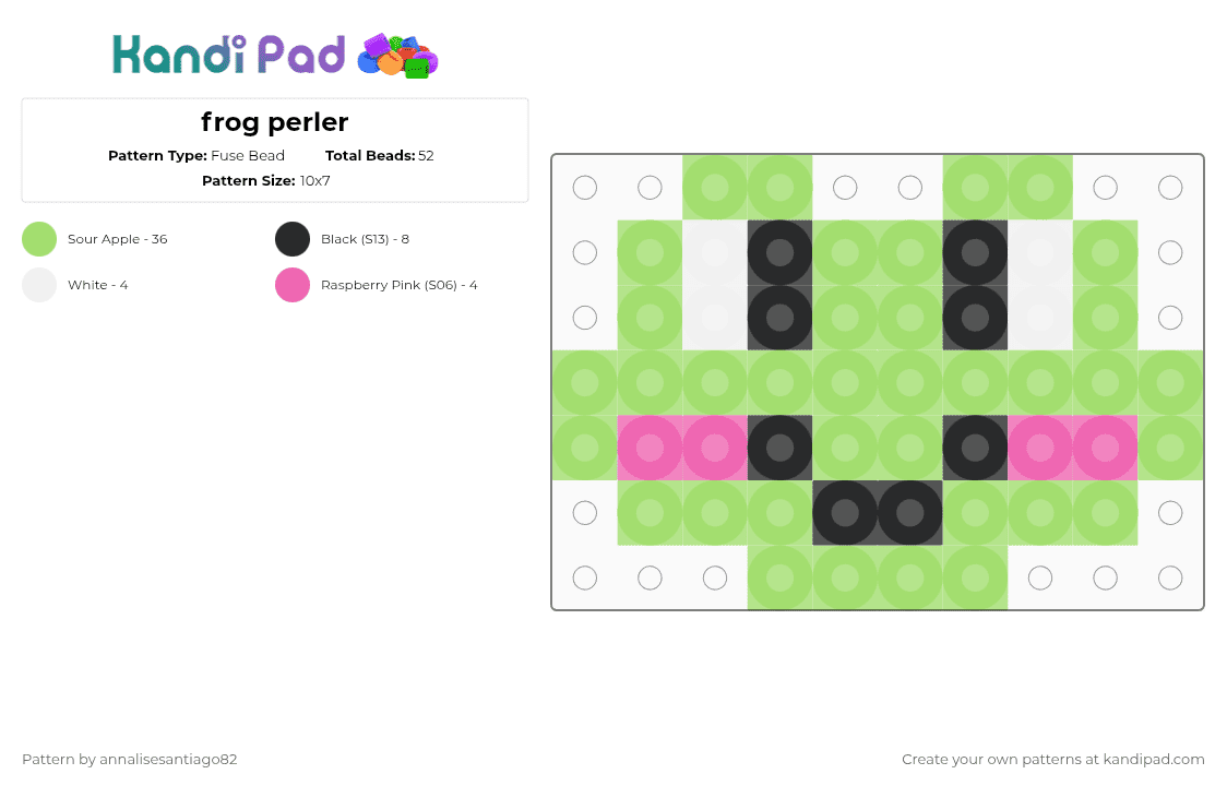 frog perler - Fuse Bead Pattern by tw1st3dtw1st on Kandi Pad - green