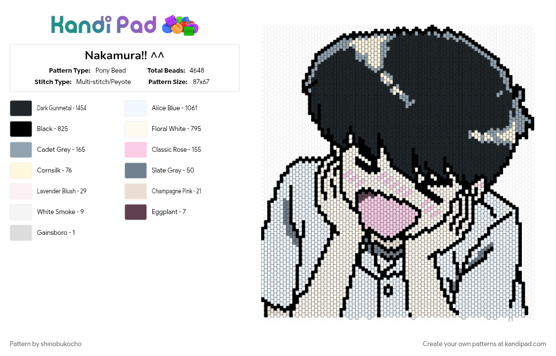 Nakamura!! ^^ - Pony Bead Pattern by shinobukocho on Kandi Pad - anime, bl, black, goforitnakamura, gray, pink, white
