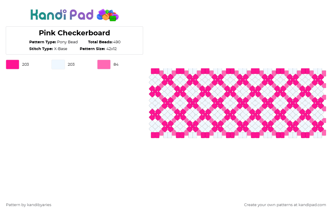Pink Checkerboard - Pony Bead Pattern by kandibyaries on Kandi Pad - pink,white