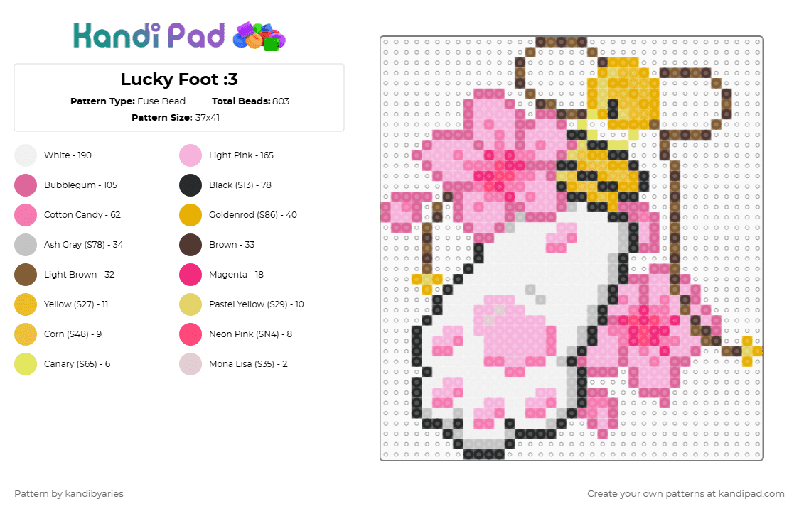 Lucky Foot :3 - Fuse Bead Pattern by kandibyaries on Kandi Pad - pink,lucky foot,kitty,sakura