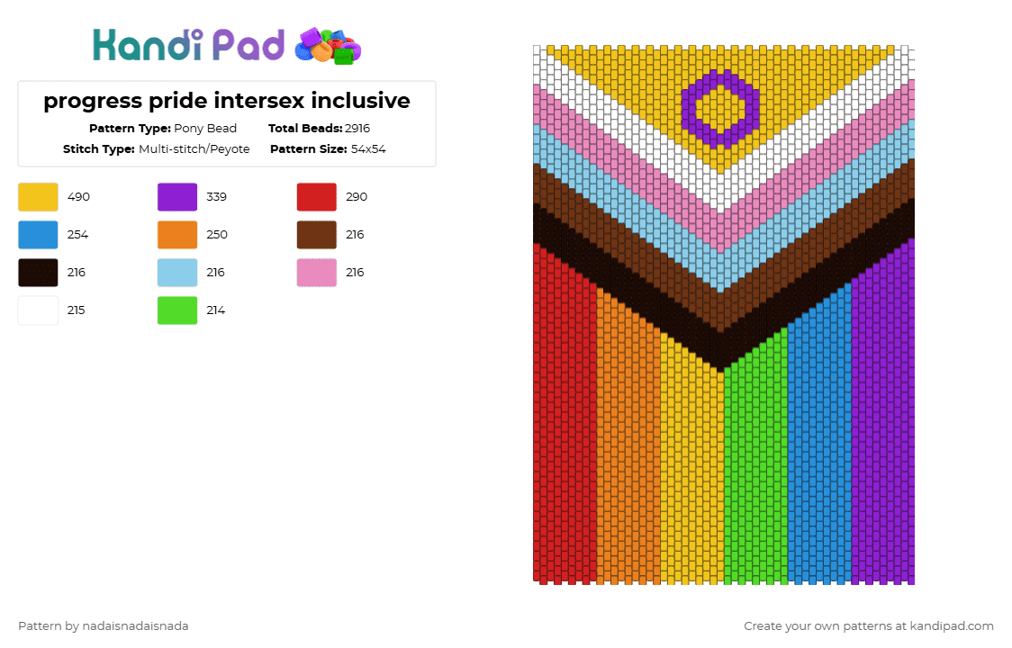 progress pride intersex inclusive - Pony Bead Pattern by nadaisnadaisnada on Kandi Pad - light blue,yellow,purple,red,pride,inclusive,intersex,rainbow,gay,transgender,flag,pride flag