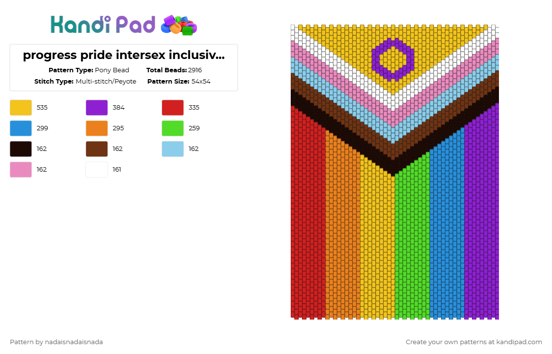 progress pride intersex inclusive (chevrons smaller) - Pony Bead Pattern by nadaisnadaisnada on Kandi Pad - yellow,purple,red,colorful,pride,inclusive,intersex,rainbow,gay,transgender,flag,pride flag