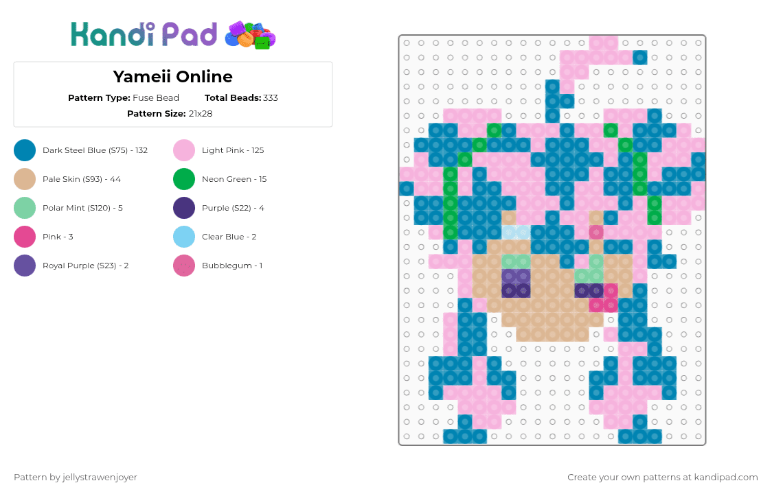 Yameii Online - Fuse Bead Pattern by jellystrawenjoyer on Kandi Pad - pink,light blue,yameii,vocaloid,oseanworld