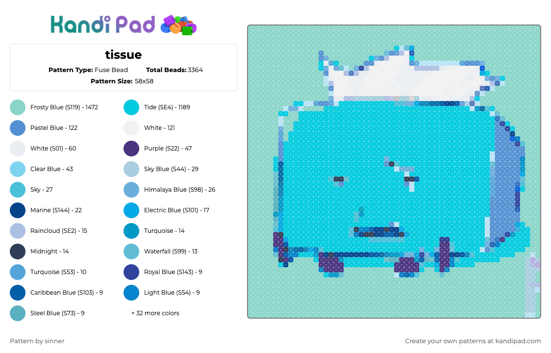 tissue - Fuse Bead Pattern by sinner on Kandi Pad - light blue