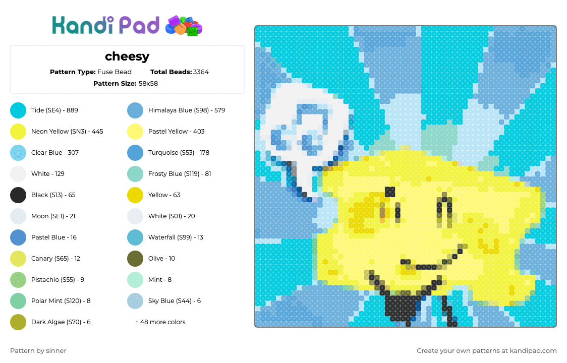 cheesy - Fuse Bead Pattern by sinner on Kandi Pad - light blue,yellow