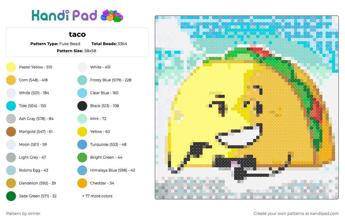 taco - Fuse Bead Pattern by sinner on Kandi Pad - light blue,beige,yellow