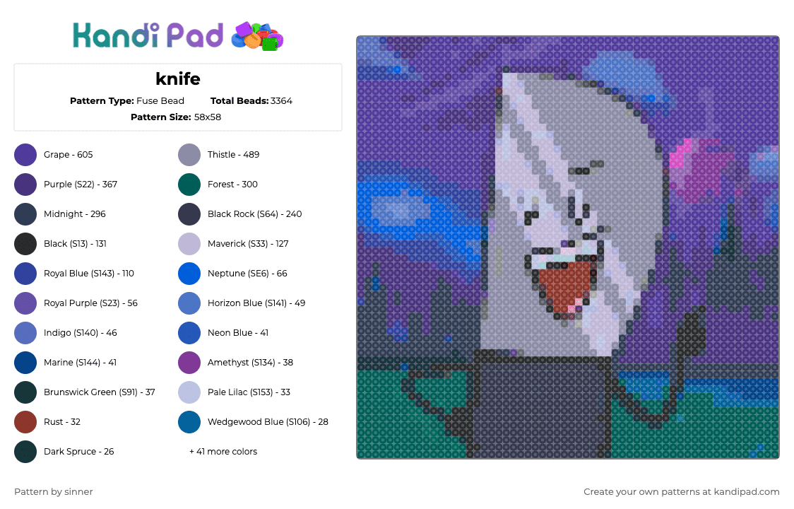 knife - Fuse Bead Pattern by sinner on Kandi Pad - purple,gray