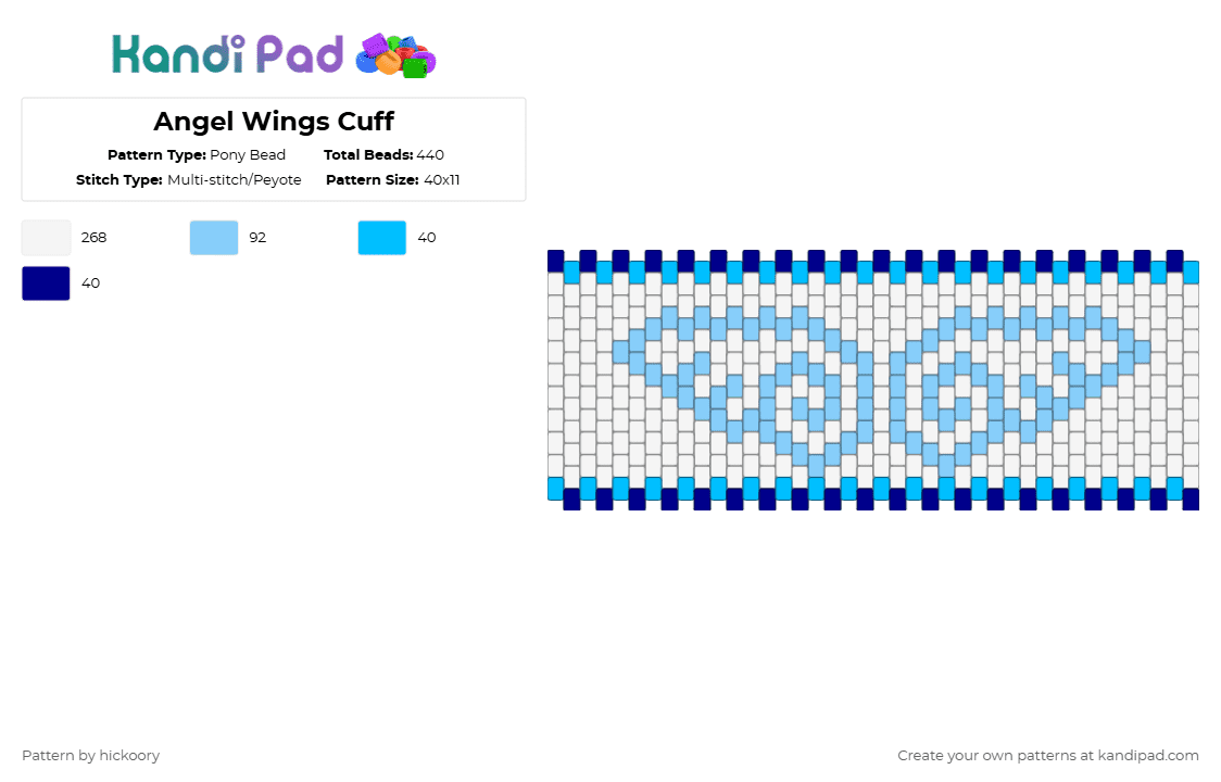 Angel Wings Cuff - Pony Bead Pattern by hickoory on Kandi Pad - white,light blue
