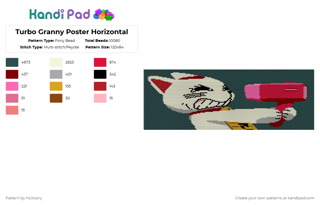 Turbo Granny Poster - Pony Bead Pattern by hickoory on Kandi Pad - gray