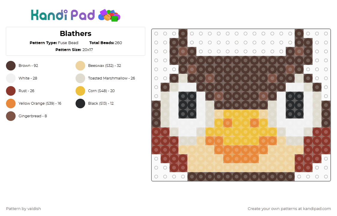 Blathers - Fuse Bead Pattern by valdish on Kandi Pad - brown,beige