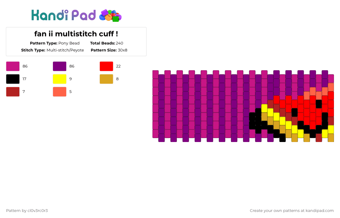 fan ii multistitch cuff ! - Pony Bead Pattern by deleted_user_612526 on Kandi Pad - pink,fan,inanimate insanity,multistitch