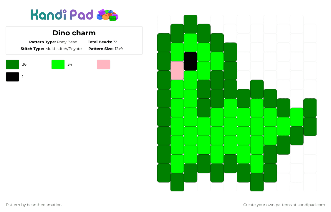 Dino charm - Pony Bead Pattern by beanthedamation on Kandi Pad - green