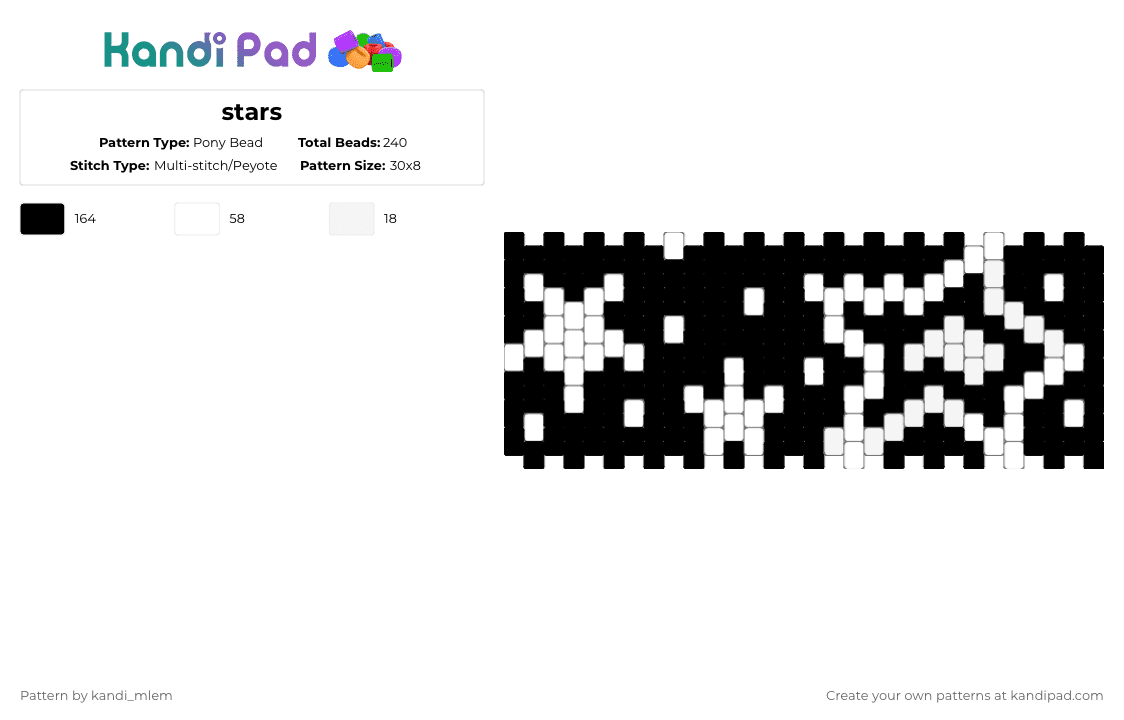 stars - Pony Bead Pattern by kandi_mlem on Kandi Pad - black,white,star,odd peyote,y2k,stars,black and white,emo