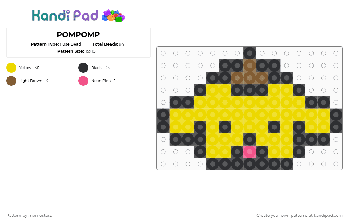 POMPOMP - Fuse Bead Pattern by momosterz on Kandi Pad - yellow,pompompurin,sanrio,cute,simple,15x15