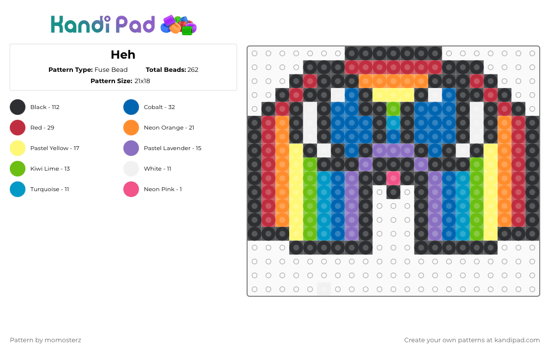 Heh - Fuse Bead Pattern by momosterz on Kandi Pad - black,blue,red,orange,rainbow,cute,silly,colorful