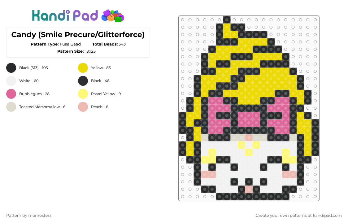 Candy (Smile Precure/Glitterforce) - Fuse Bead Pattern by momosterz on Kandi Pad - yellow,cute,anime,candy,smile precure,glitterforce