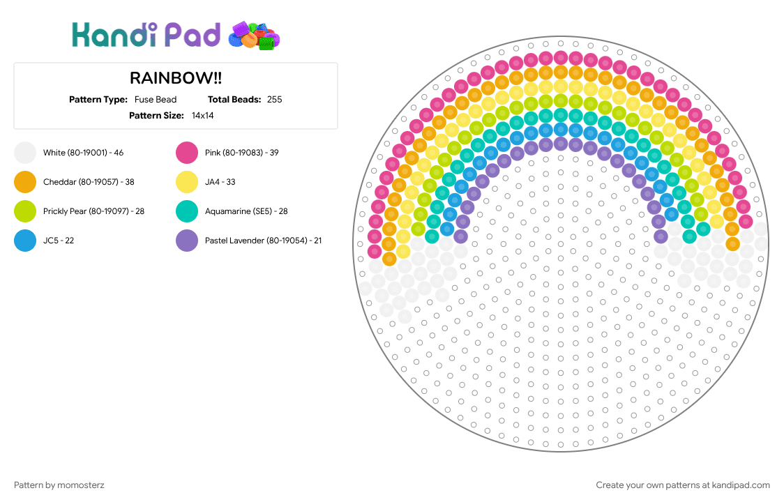 RAINBOW!! - Fuse Bead Pattern by momosterz on Kandi Pad - colorful, green, necklace charm, orange, perler necklace, pretty, rainbow